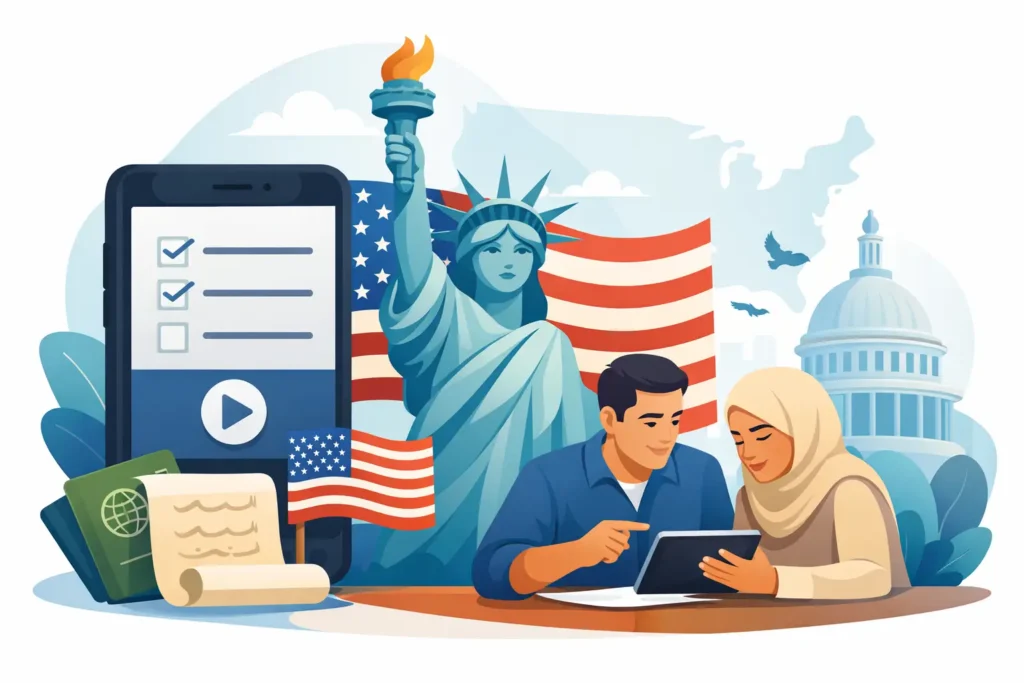 تطبيق اختبار الجنسية الامريكية بالعربي