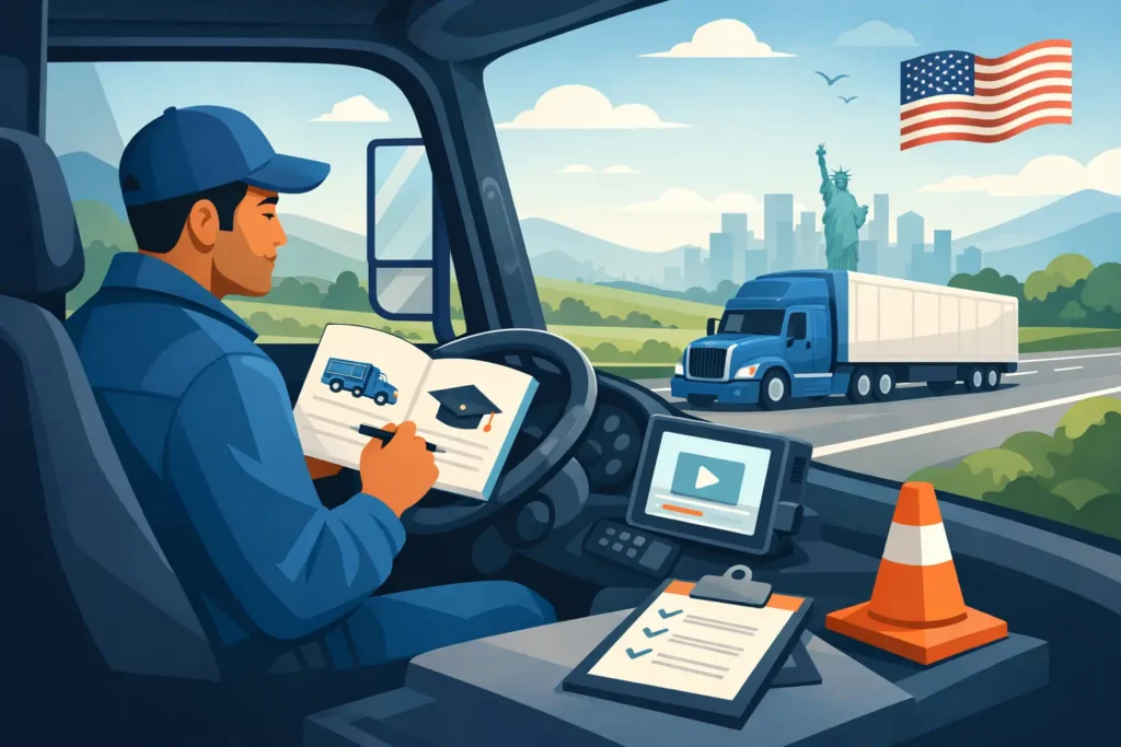 كيف تدرس cdl أثناء القيادة بأمان وذكاء في أمريكا