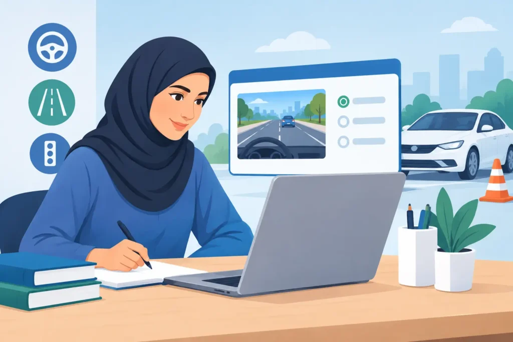 طريقة تدريب اختبار القيادة بالعربية للنجاح من أول مرة